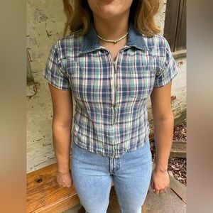Vintage 90s zipper women’s plaid shirt size L